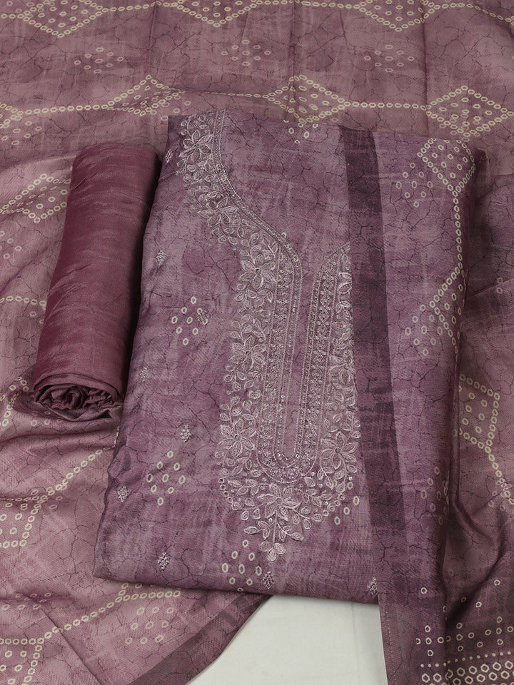 Printed Chanderi Unstitched Suit With Pant &amp; Dupatta