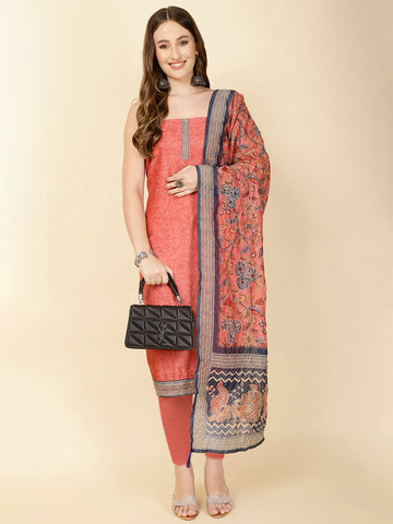 Printed Chanderi Unstitched Suit Piece With Dupatta