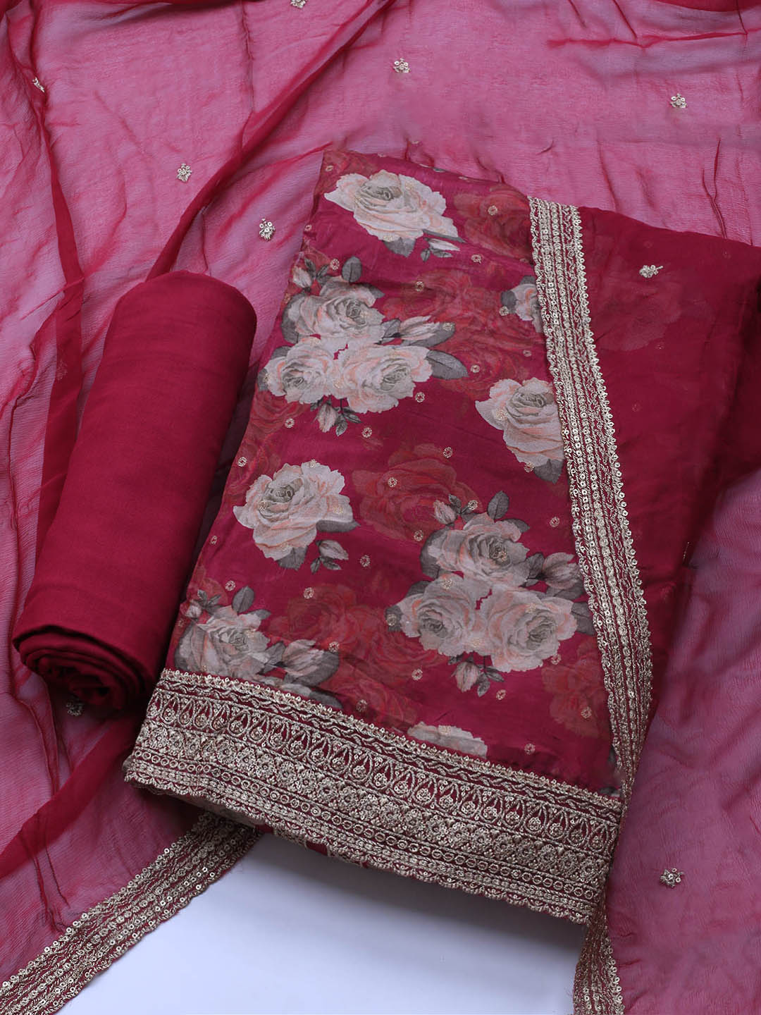 Printed Crepe Unstitched Suit With Dupatta