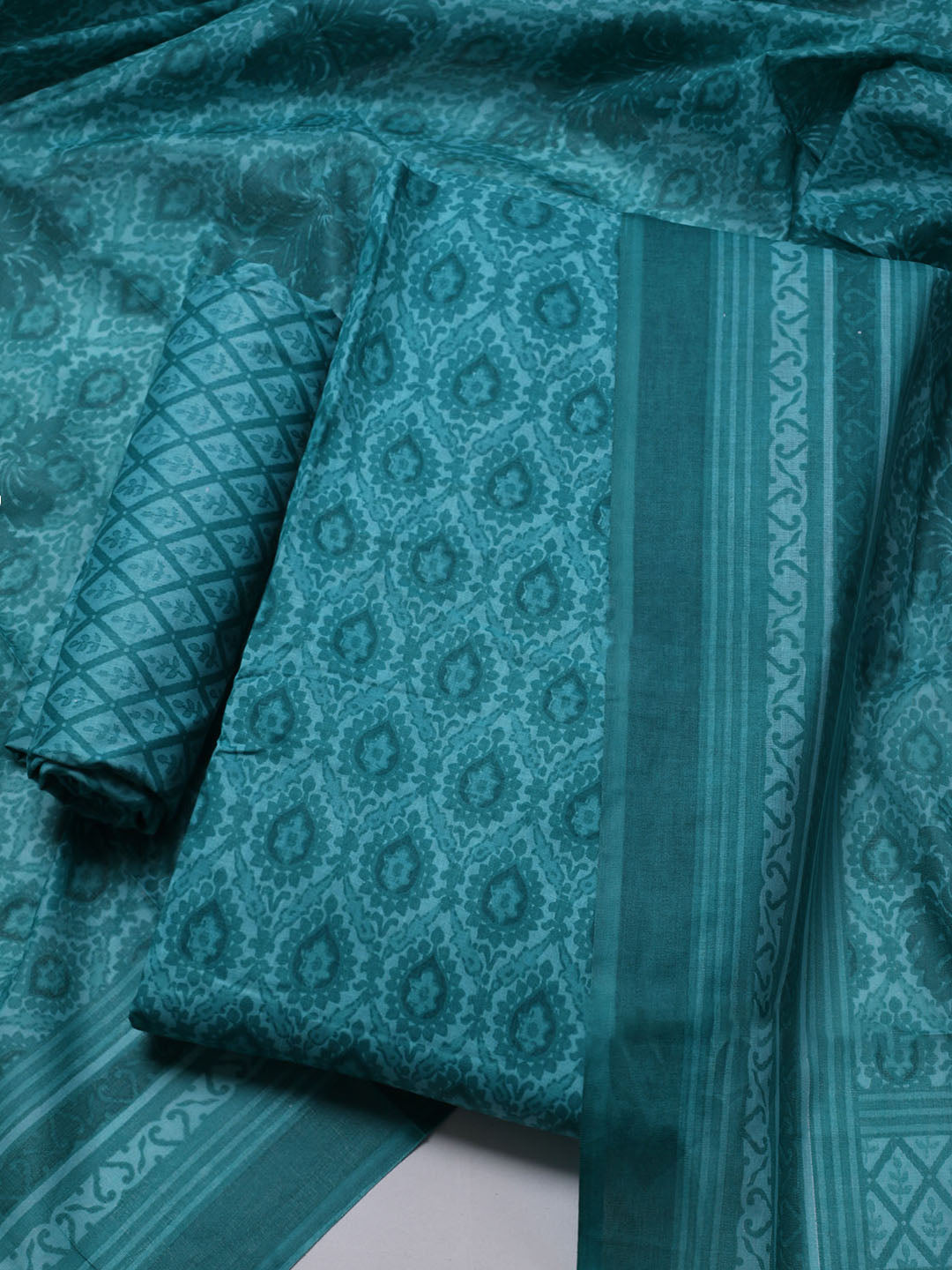 Printed Cotton Blend Unstitched Suit With Dupatta