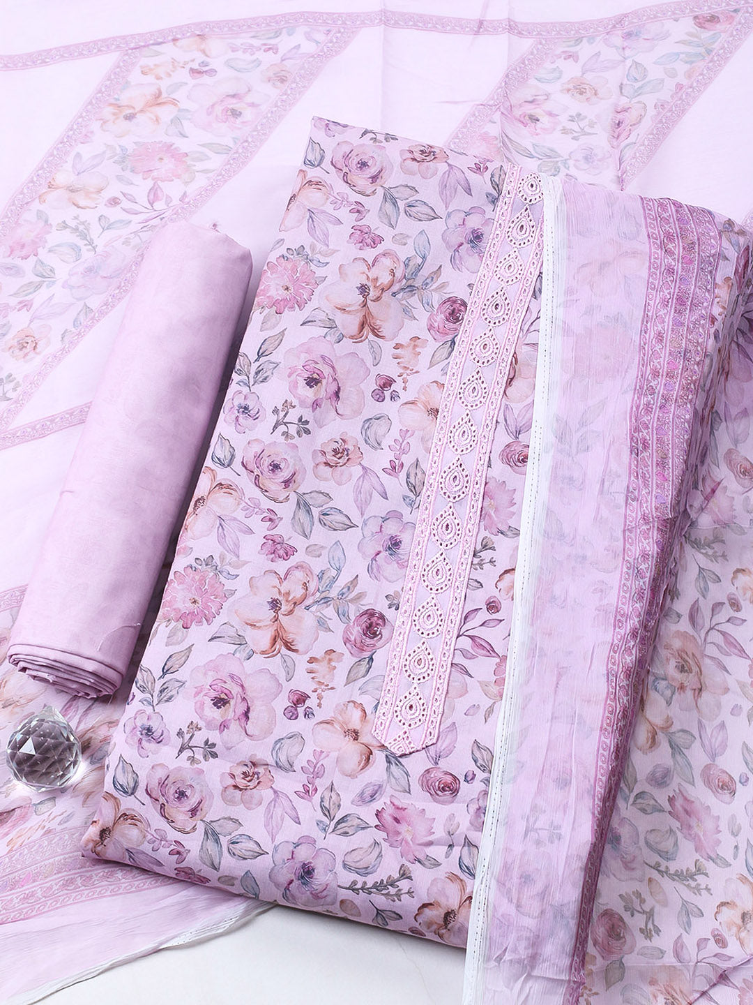 Embroidered Cotton Blend Unstitched Suit With Pant &amp; Dupatta