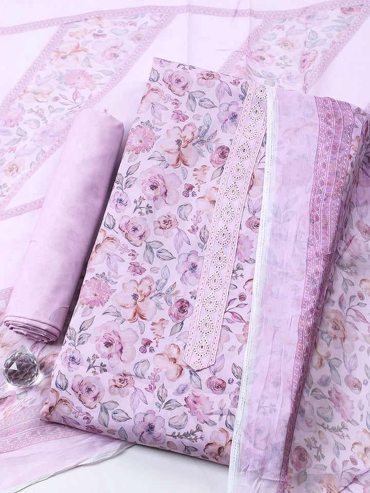 Embroidered Cotton Blend Unstitched Suit With Pant &amp; Dupatta