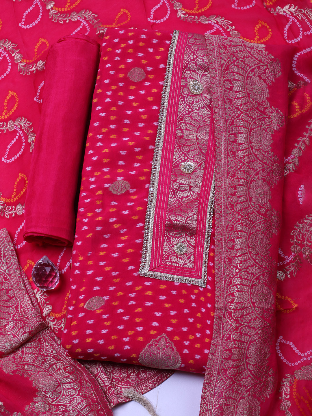 Embroidered Georgette Unstitched Suit With Pant &amp; Dupatta