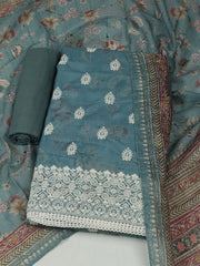 Embroidered Cotton Unstitched Suit With Pant & Dupatta