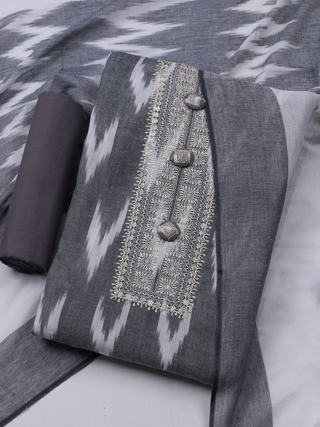 Neck Embroidered Cotton Blend Unstitched Suit Piece With Dupatta