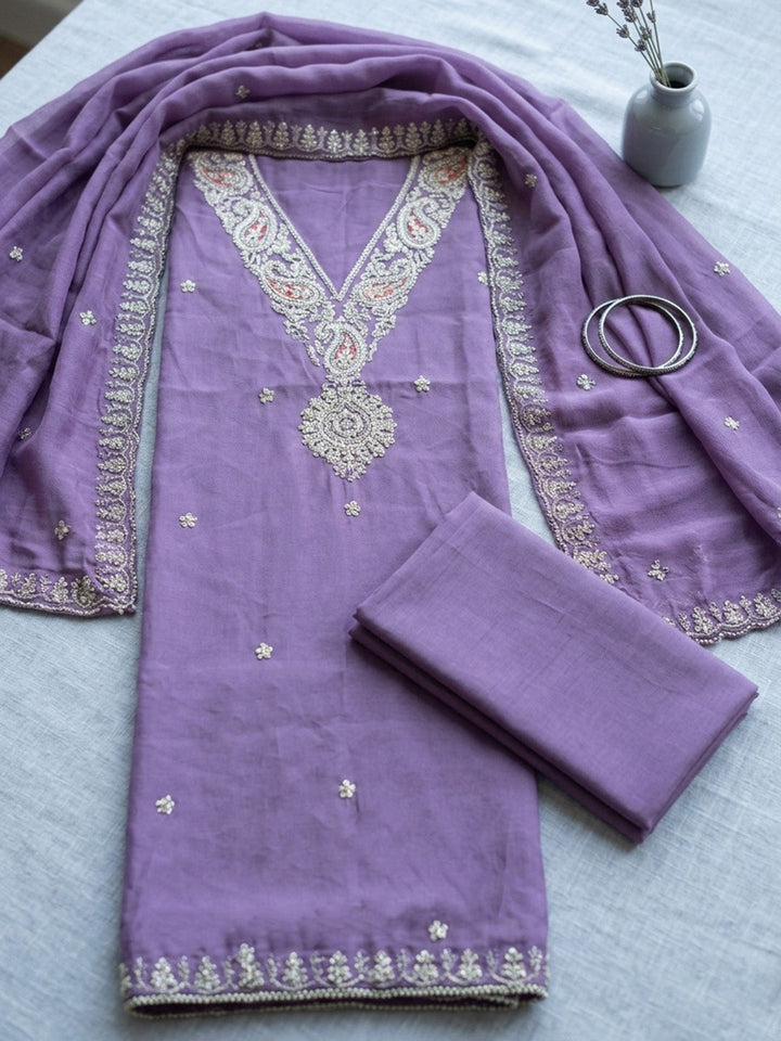 Embroidered Cotton Blend Unstitched Suit With Pant &amp; Dupatta