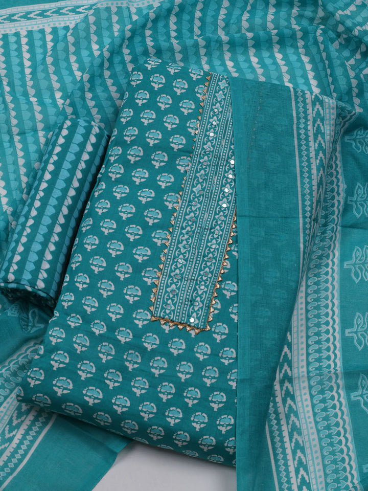 Printed Cotton Blend Unstitched Suit With Dupatta