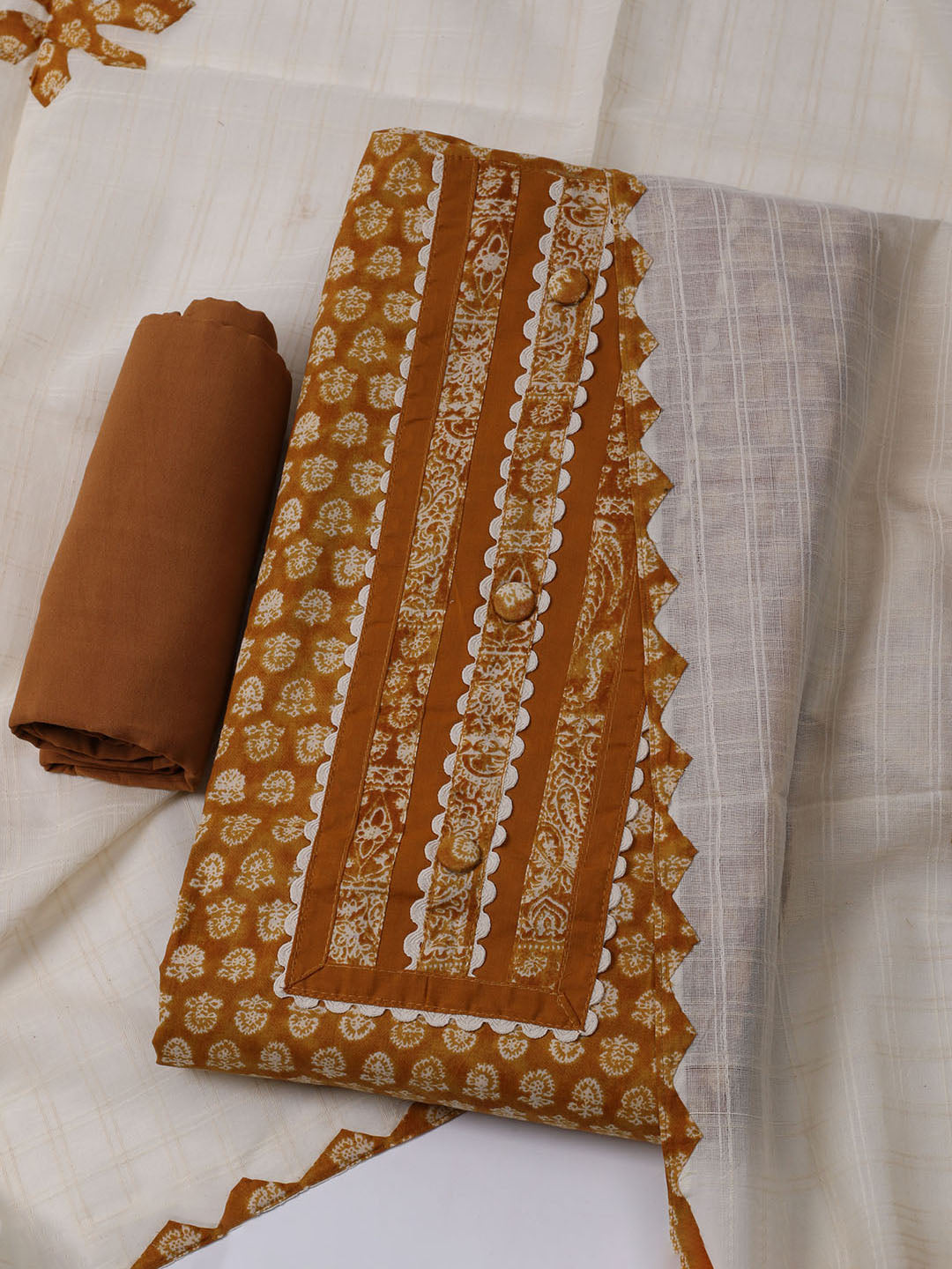 Printed Cotton Blend Unstitched Suit With Dupatta