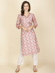 Floral Printed Chanderi Kurta With Pants