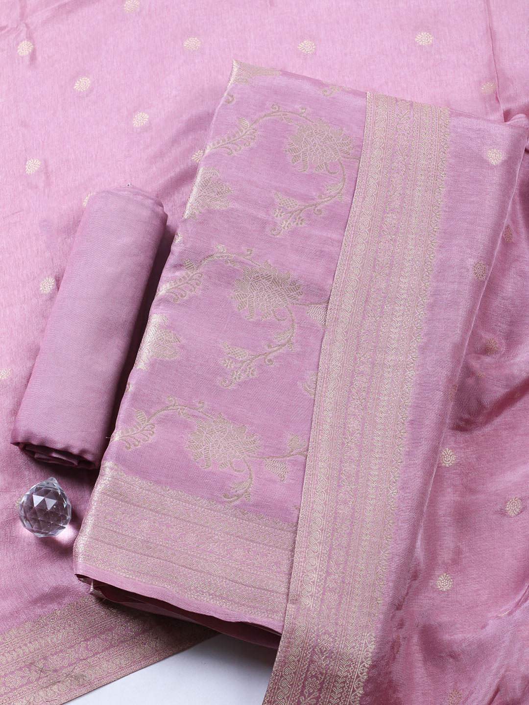 Woven Design Chanderi Unstitched Suit With Pant Dupatta