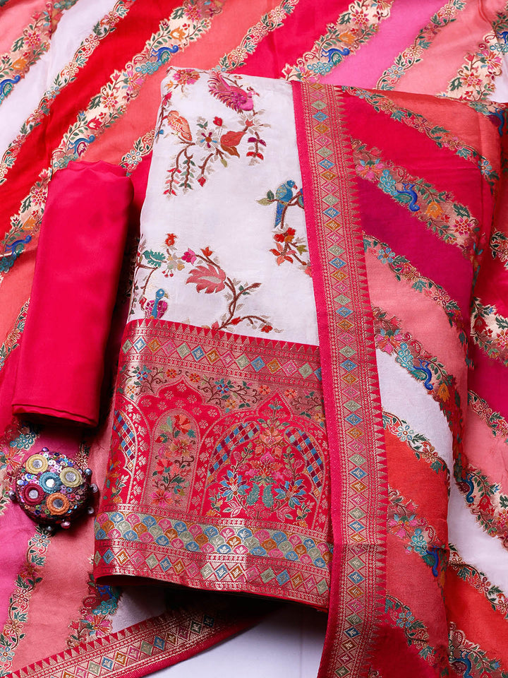 Woven Design Dola Silk Unstitched Suit With Pant &amp; Dupatta