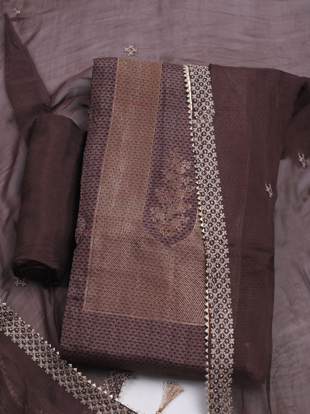 Embroidered Chanderi Unstitched Suit With Dupatta