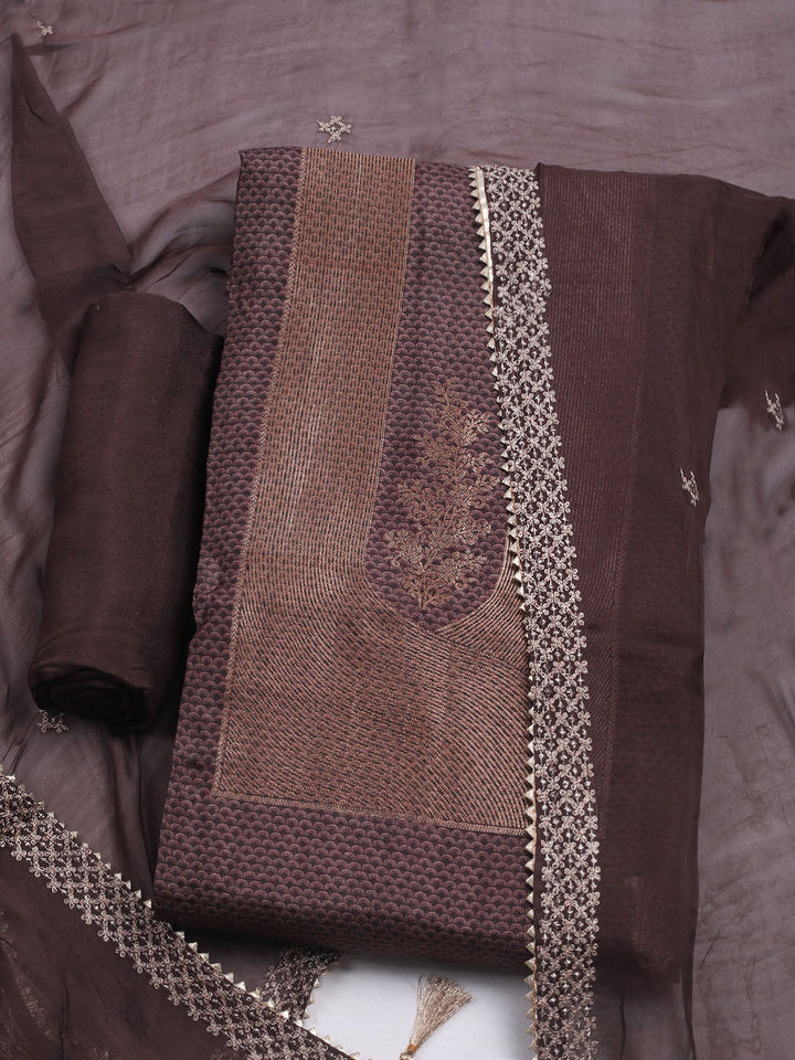 Embroidered Chanderi Unstitched Suit With Dupatta