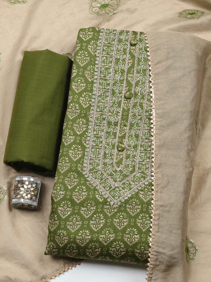 Embroidered Cotton Unstitched Suit With Pant &amp; Dupatta