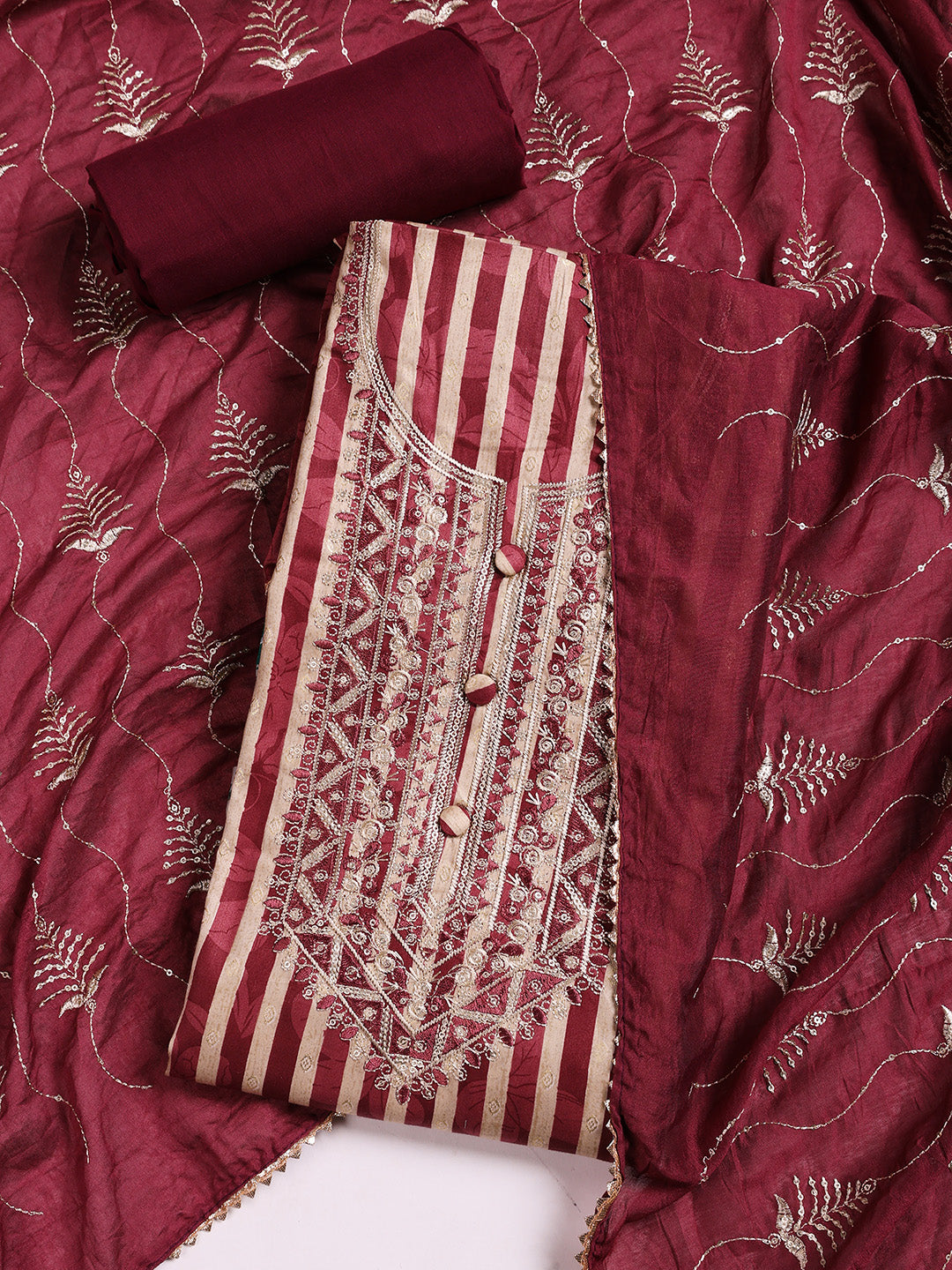 Neck Embroidered Cotton Blend Unstitched Suit With Dupatta