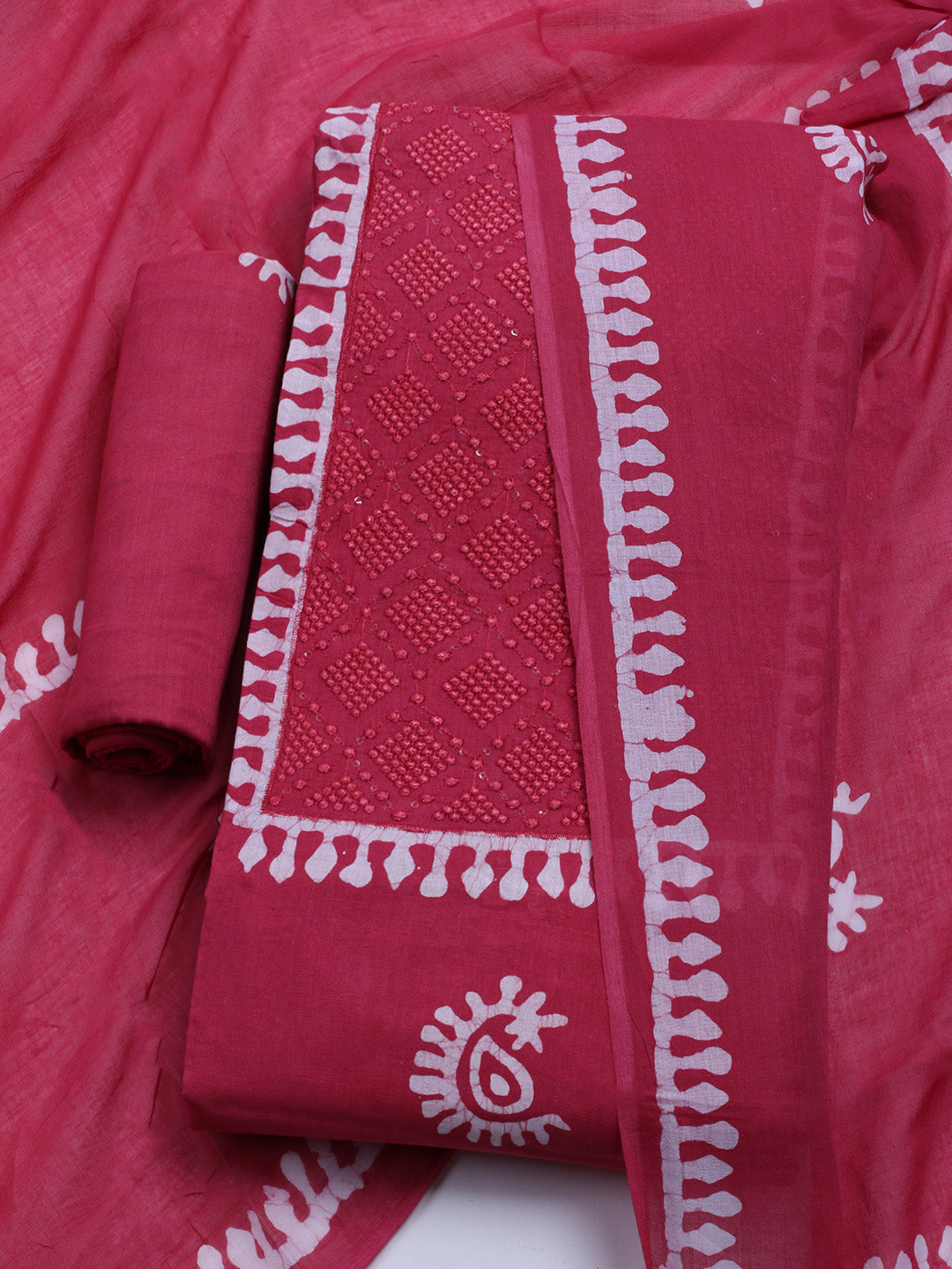 Printed Cotton Blend Unstitched Kurta With Pant &amp; Dupatta