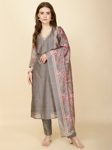 Abstract Print Chanderi Suit Set With Dupatta