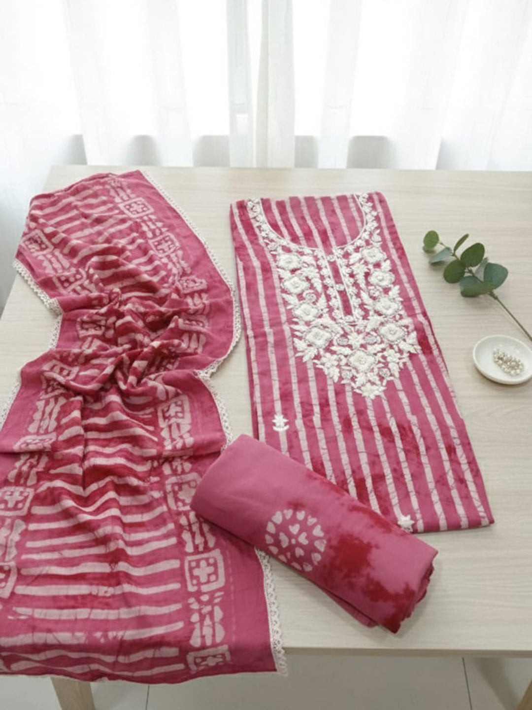 Printed Cotton Blend Unstitched Suit With Pant &amp; Dupatta