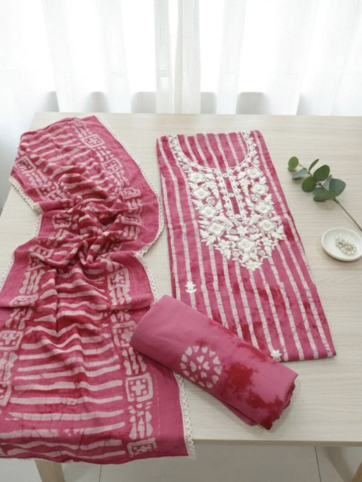 Printed Cotton Blend Unstitched Suit With Pant &amp; Dupatta