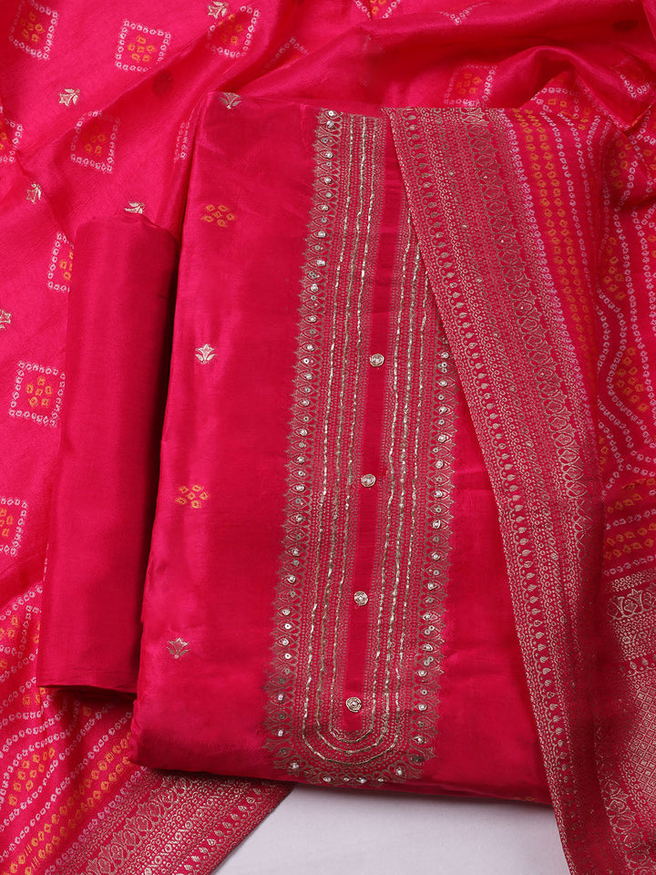 Woven Design Chanderi Unstitched Kurta With Pant &amp; Dupatta