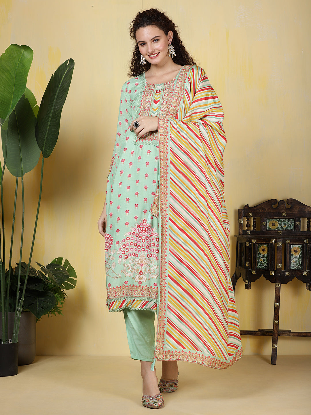 Printed Muslin Kurta With Pants & Dupatta