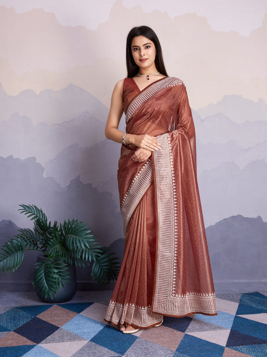 Sequence Embroidery Tissue Saree