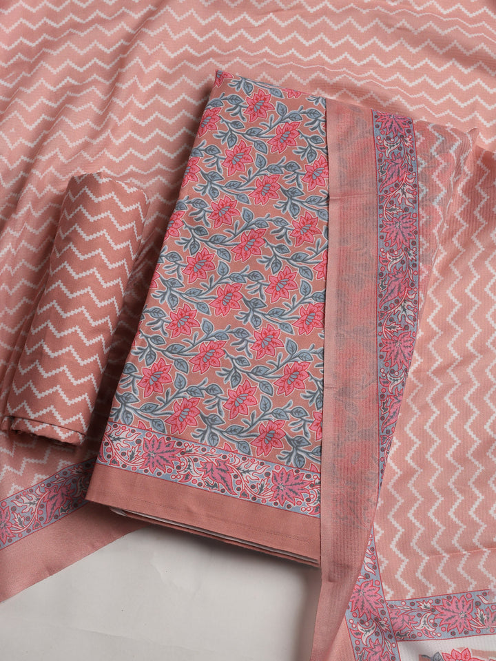 Printed Cotton Blend Unstitched Suit With Dupatta