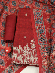 Embroidered Tussar Unstitched Suit With Pant & Dupatta