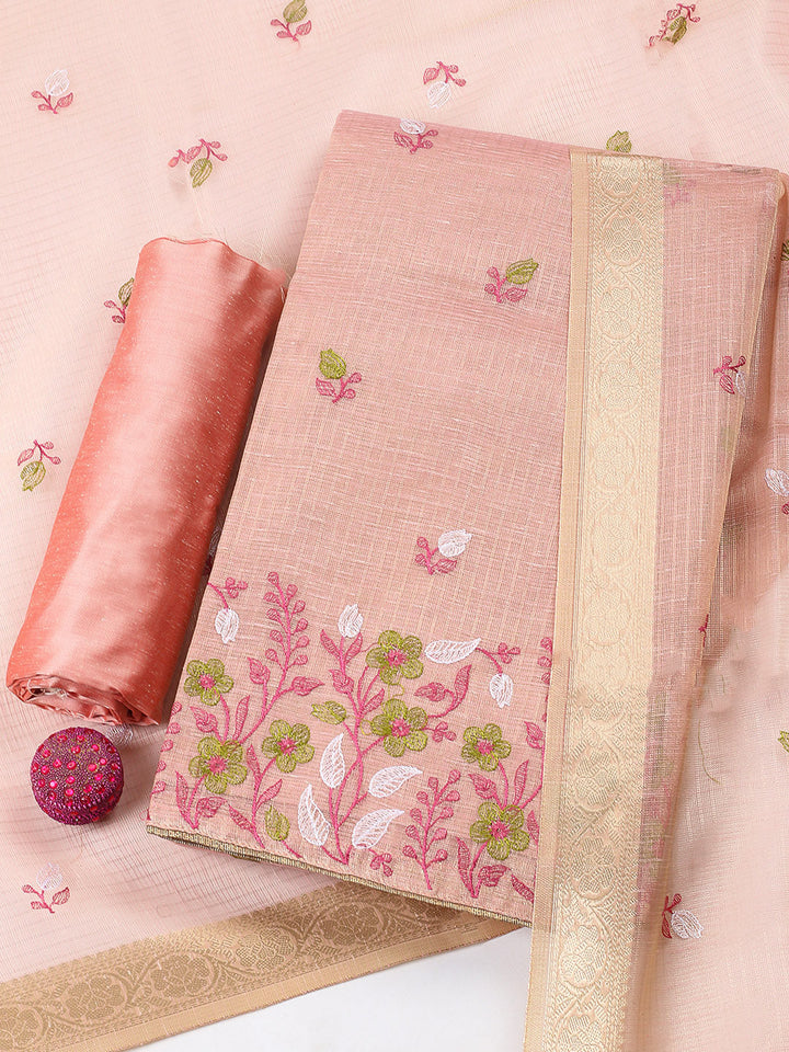 Embroidered Tissue Unstitched Suit With Pant &amp; Dupatta