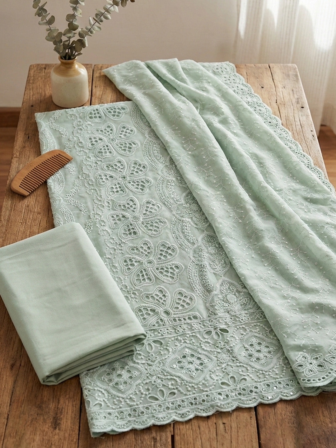 Embroidered Cotton Blend Unstitched Suit With Pant &amp; Dupatta