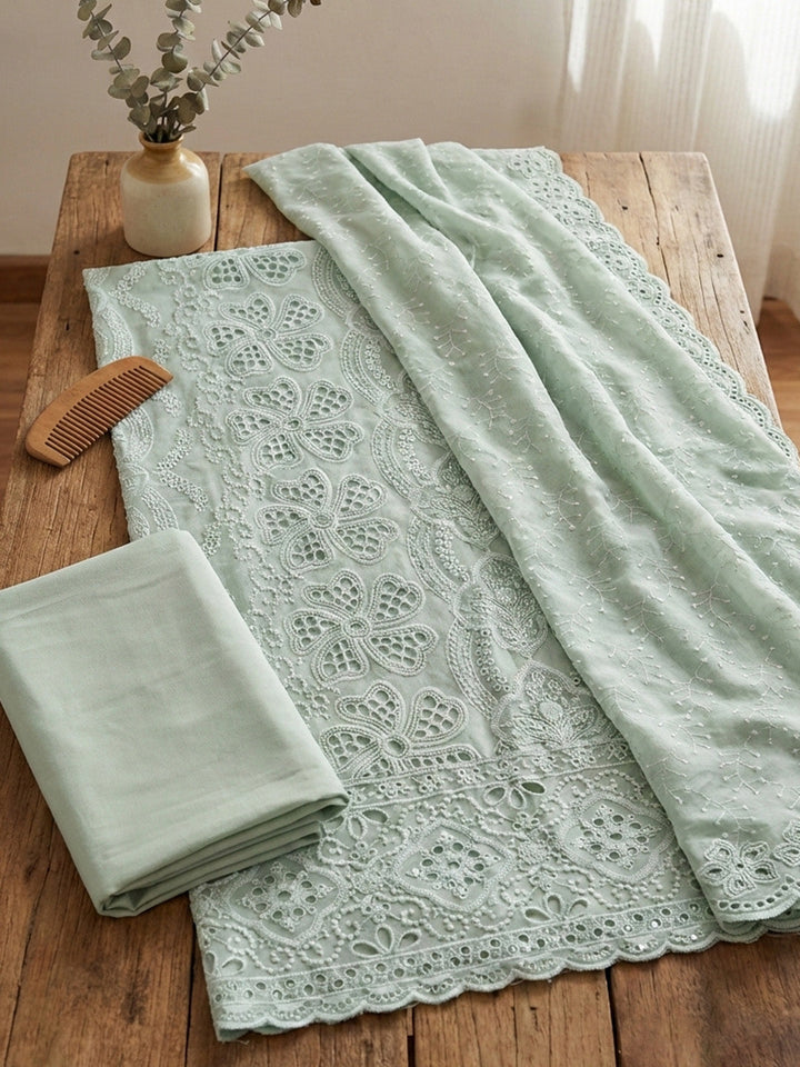 Embroidered Cotton Blend Unstitched Suit With Pant &amp; Dupatta
