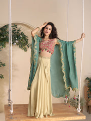 Embroidered Chinon Kurta With Pants & Dupatta