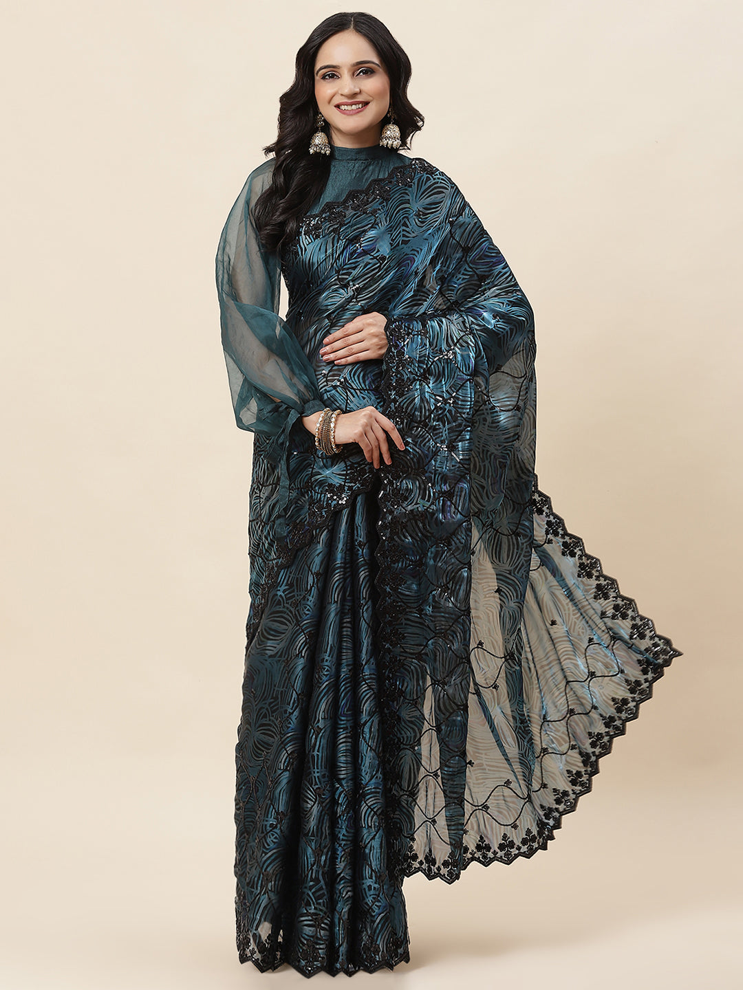 Printed Satin Saree - Meena bazaar