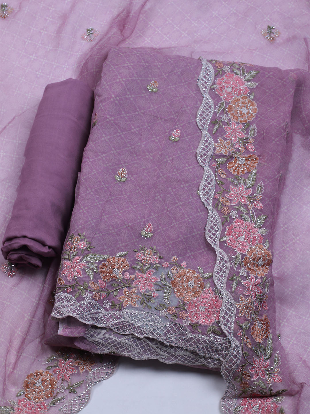 Embroidered Organza Unstitched Suit With Dupatta