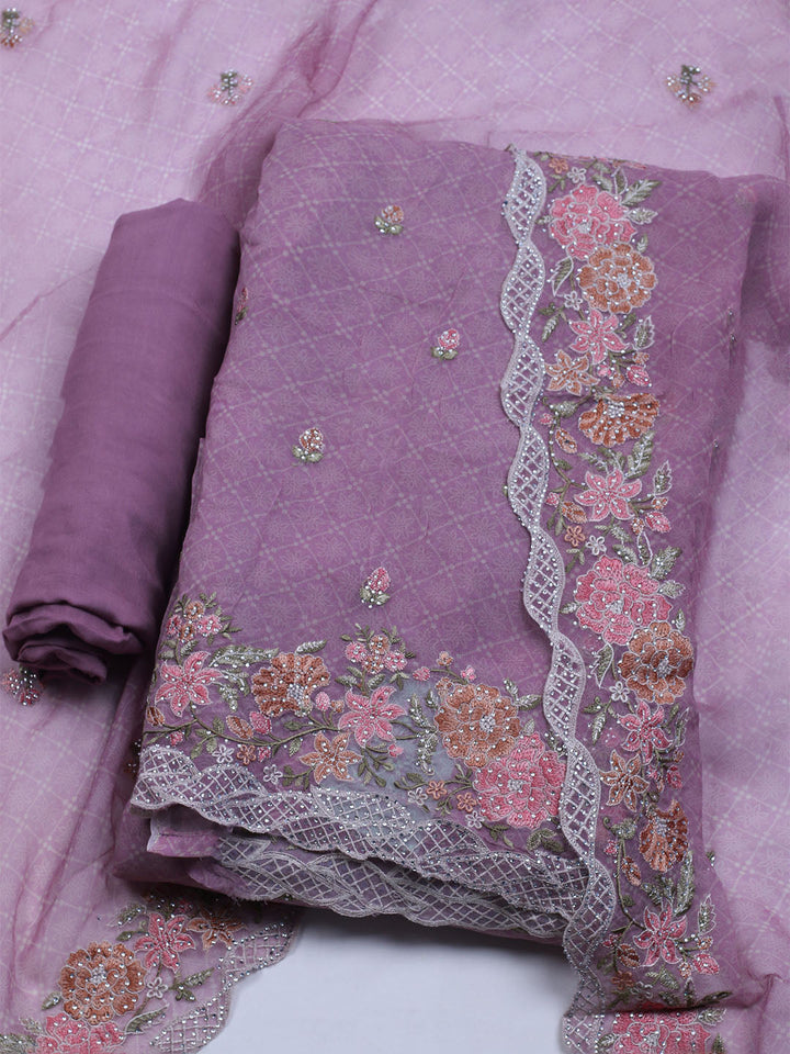 Embroidered Organza Unstitched Suit With Dupatta