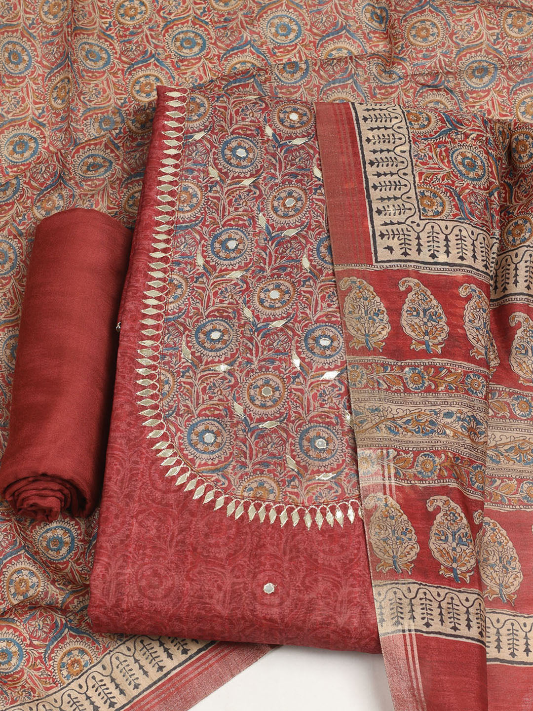 Embroidered Tussar Unstitched Suit With Dupatta