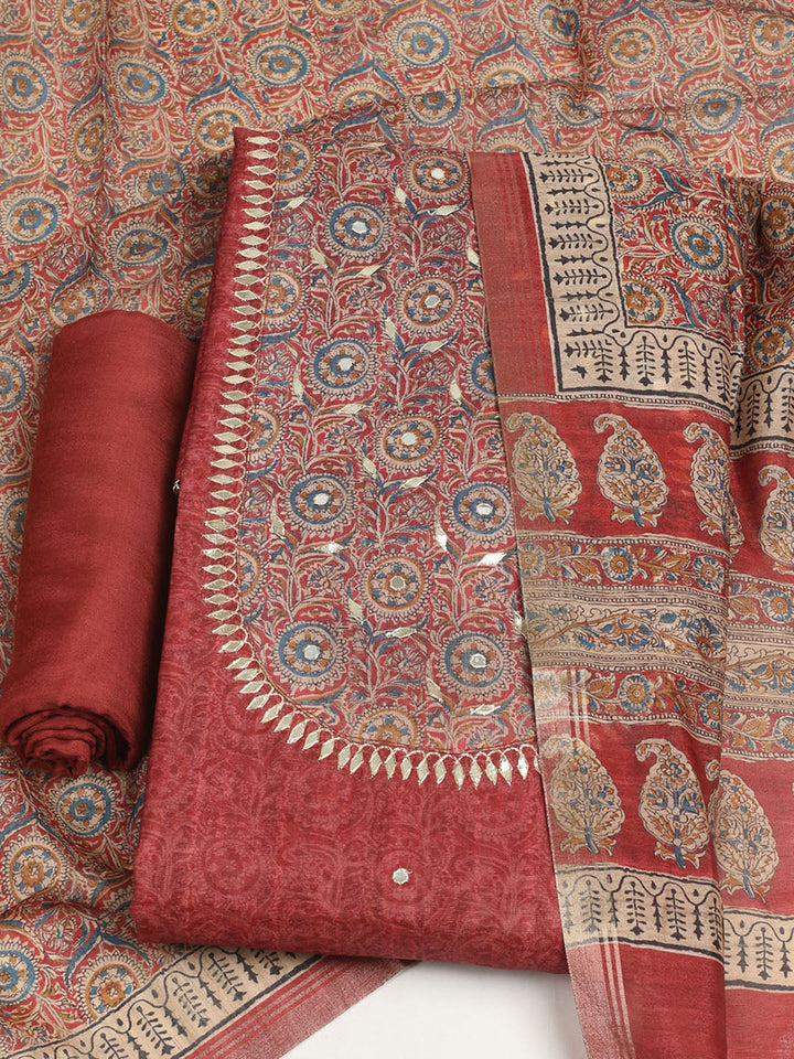 Embroidered Tussar Unstitched Suit With Dupatta