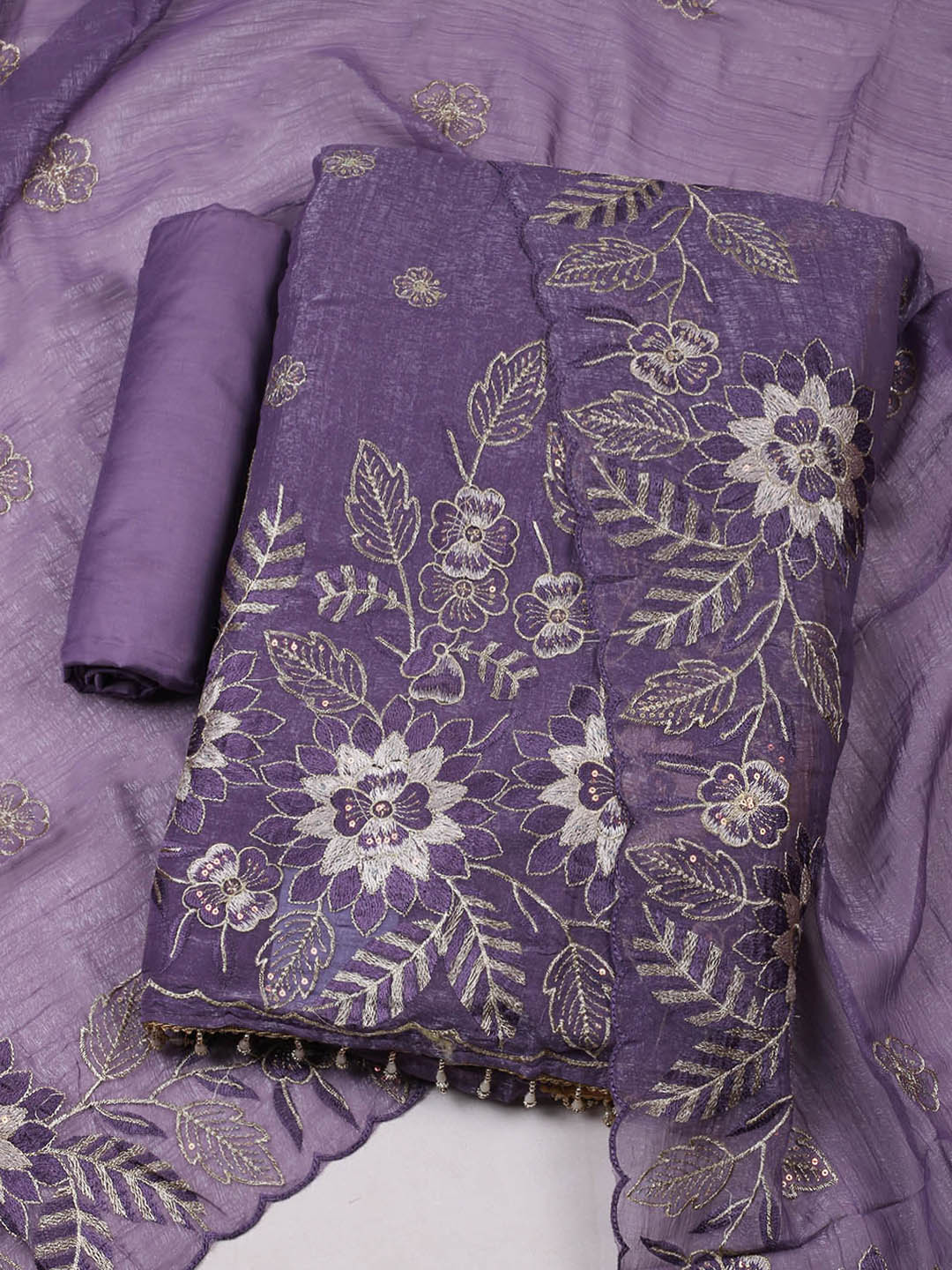 Embroidered Tissue Unstitched Suit With Pant &amp; Dupatta