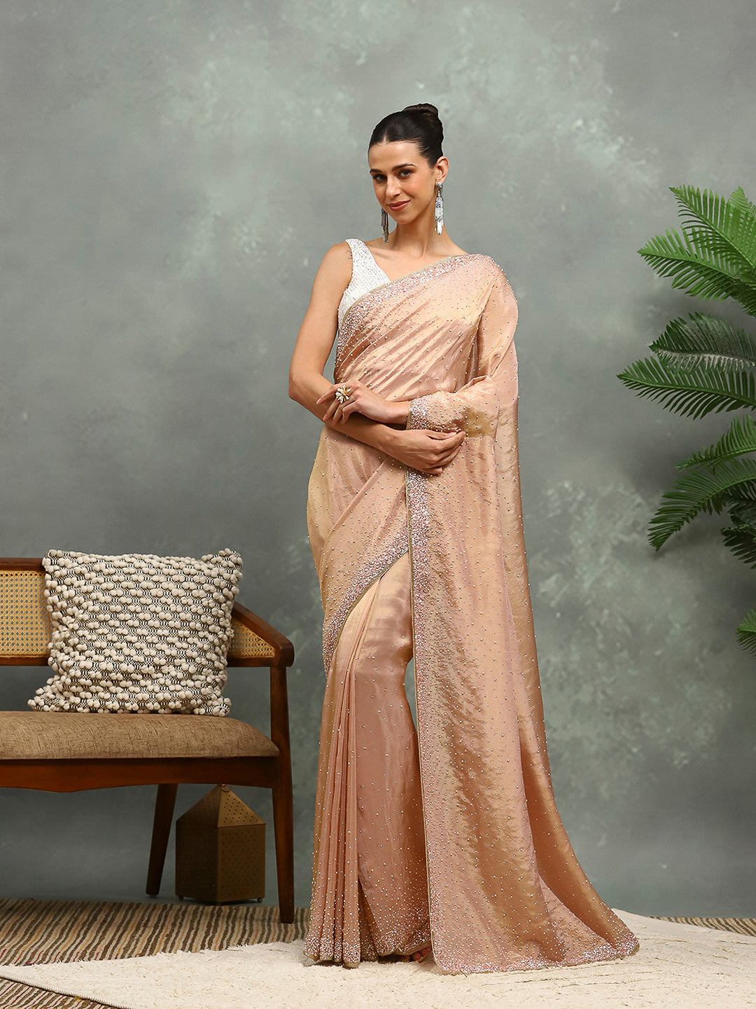 Stone Embroidered Tissue Saree