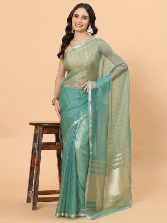 Plain Zari Border Organza Saree