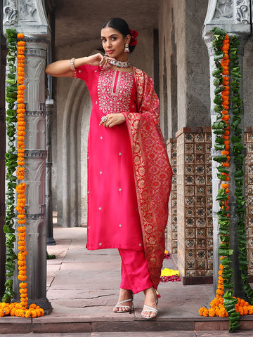 Embroidered Handloom Unstitched Suit Piece With Dupatta