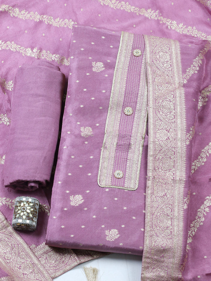 Woven Design Chanderi Unstitched Suit With Pant &amp; Dupatta
