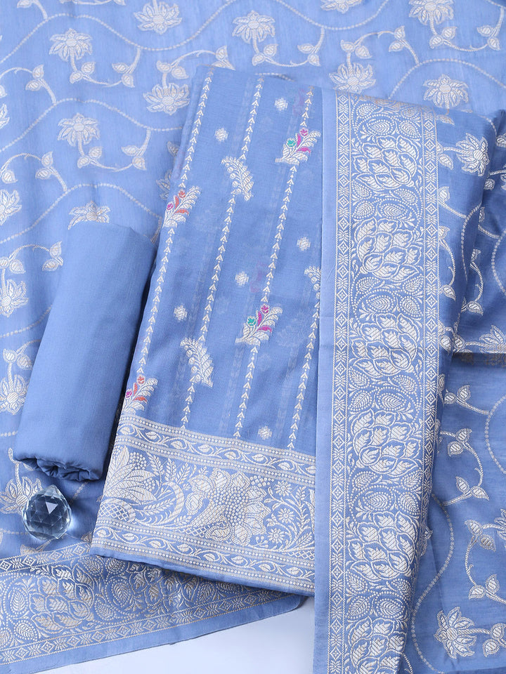 Woven Design Chanderi Unstitched Suit With Pant &amp; Dupatta