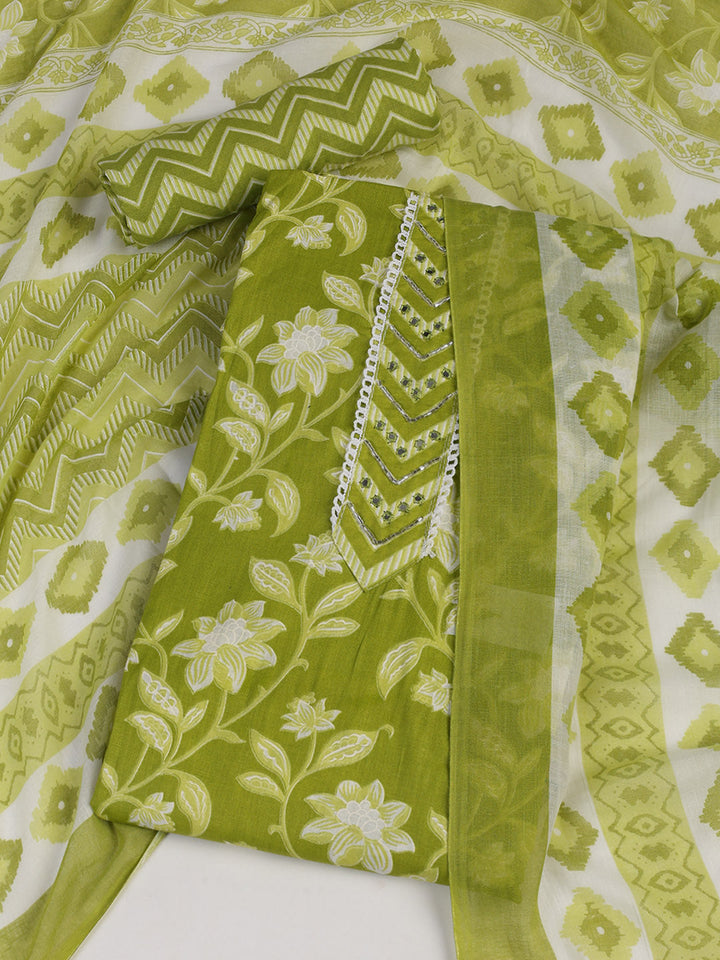 Printed Cotton Blend Unstitched Suit With Dupatta