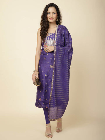 Woven Chanderi Unstitched Suit With Dupatta