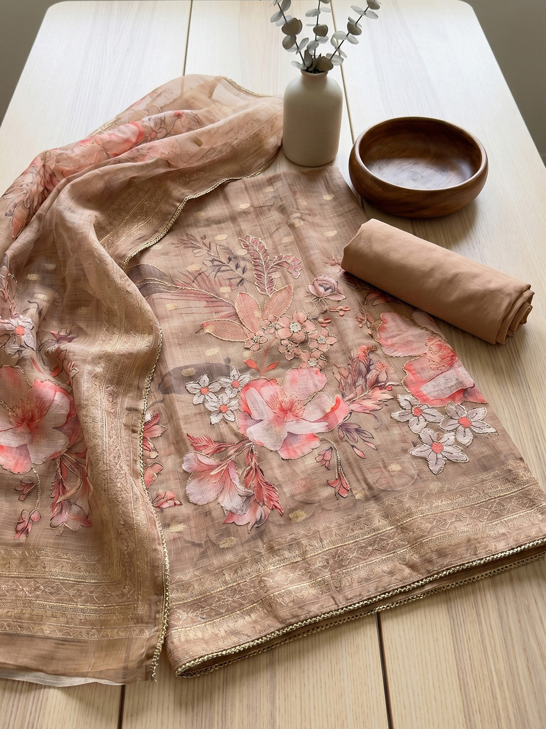 Printed Tissue Unstitched Suit With Pant &amp; Dupatta