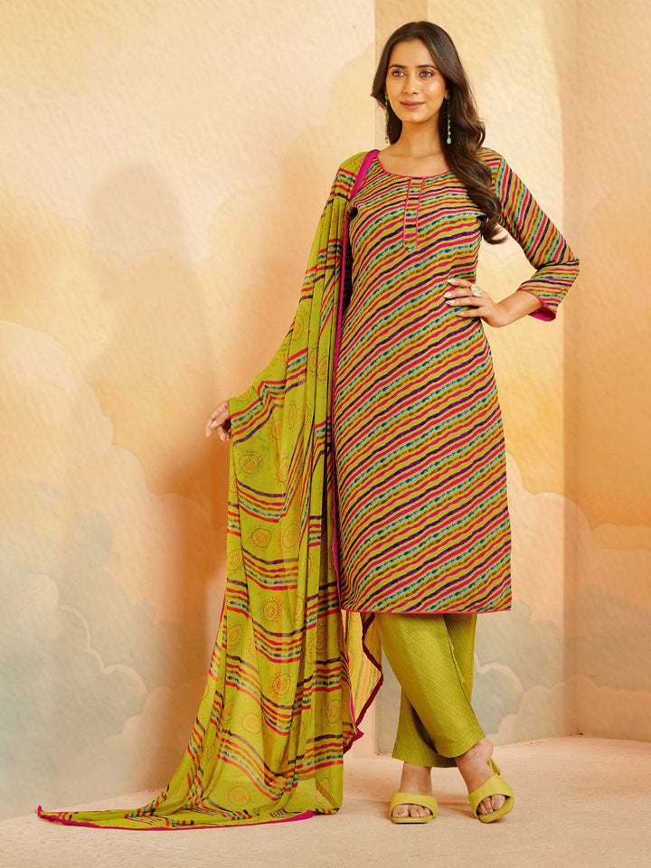 Printed Crepe Unstitched Suit With Pant &amp; Dupatta