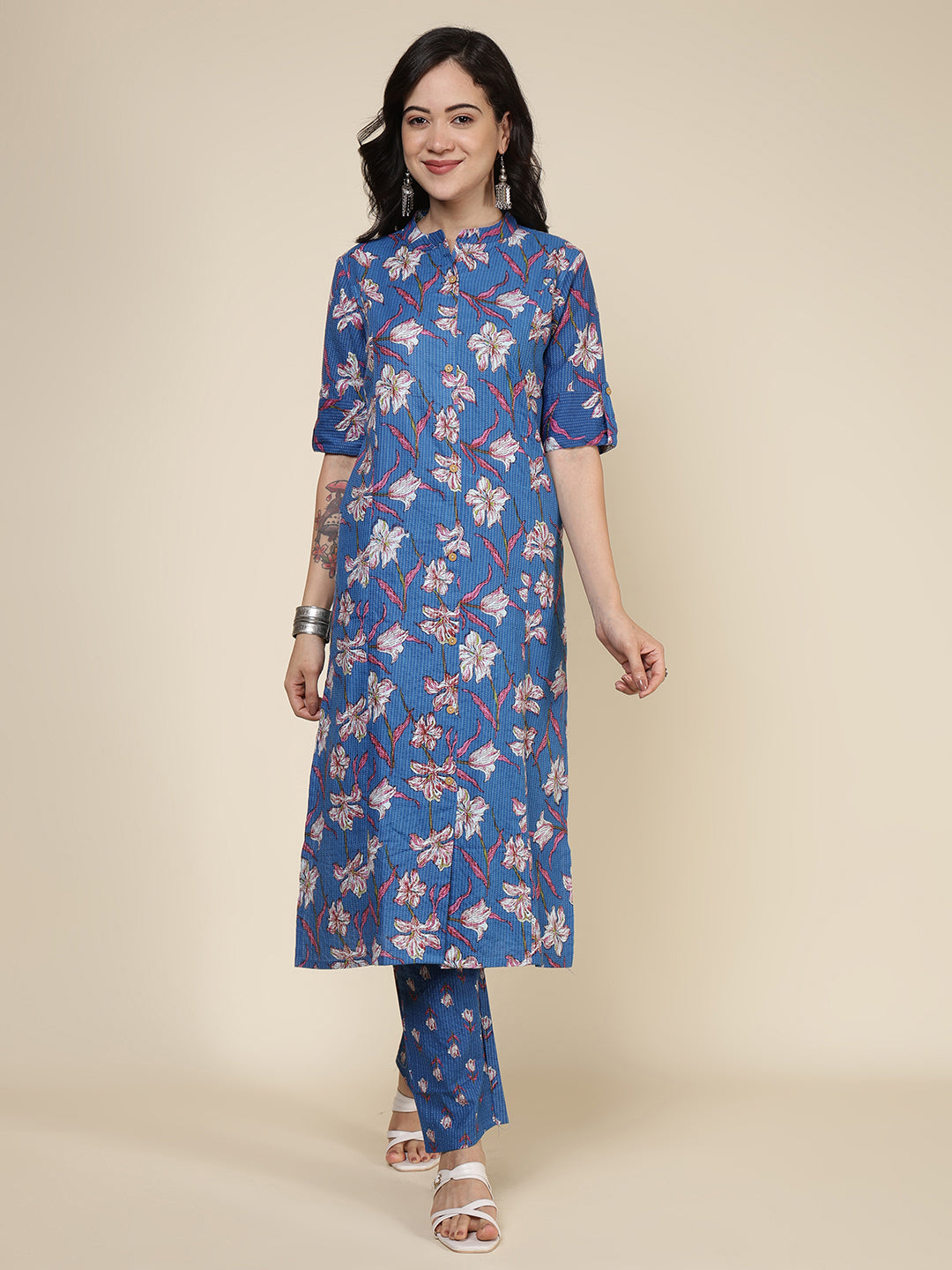Printed Cotton Blend Kurta With Pants