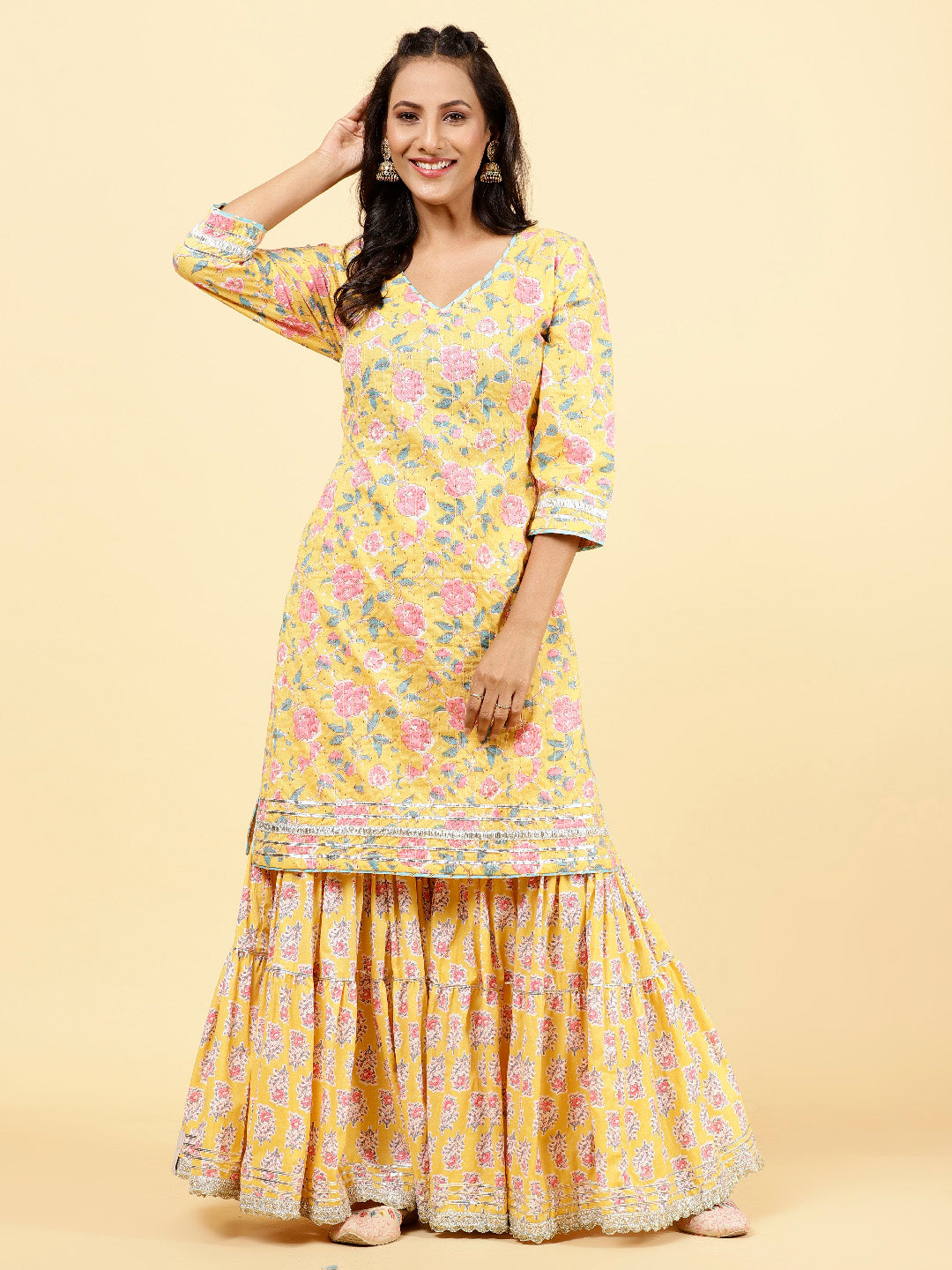 Printed Cotton Kurta With Garara