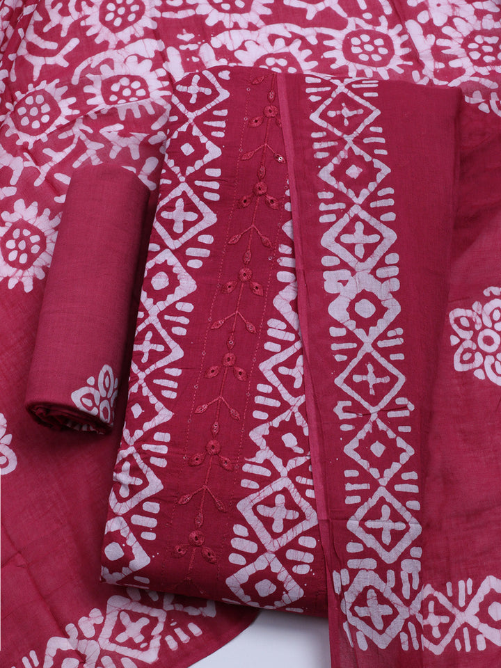 Printed Cotton Blend Unstitched Kurta With Pant &amp; Dupatta